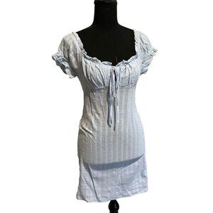 Story On Baby Blue Fit & Flare Mini Dress with Ruffle Neckline Cap Sleeves Large